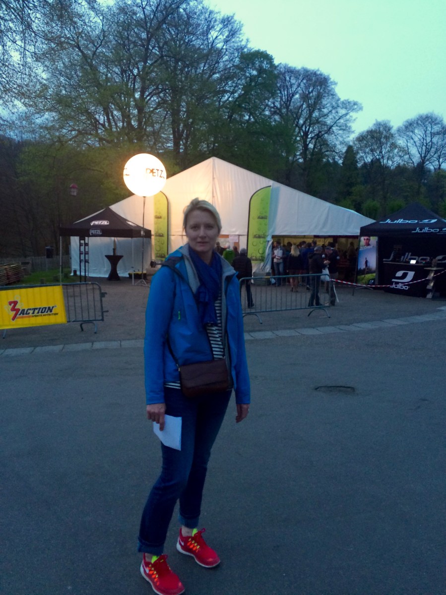 Fetching the race bibs Friday evening.